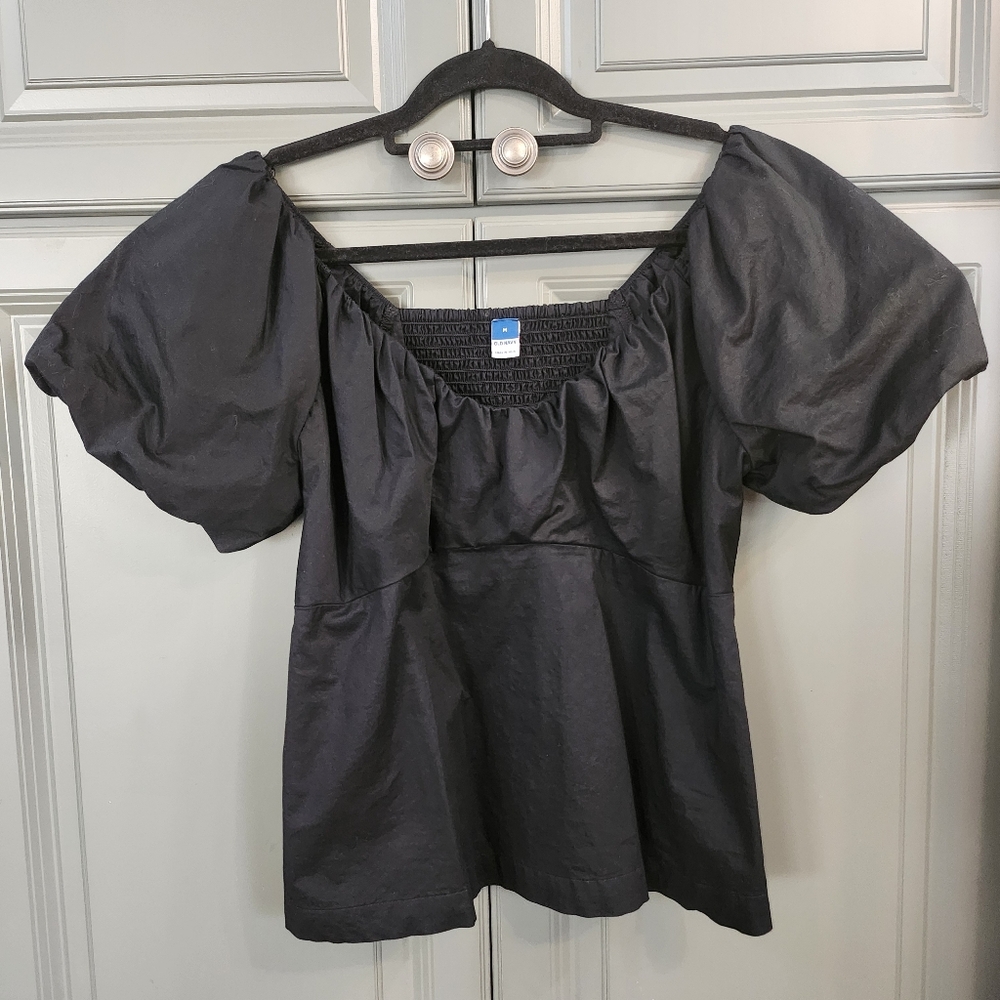 Old Navy Black Puff-Sleeve Peasant Top Size Medium